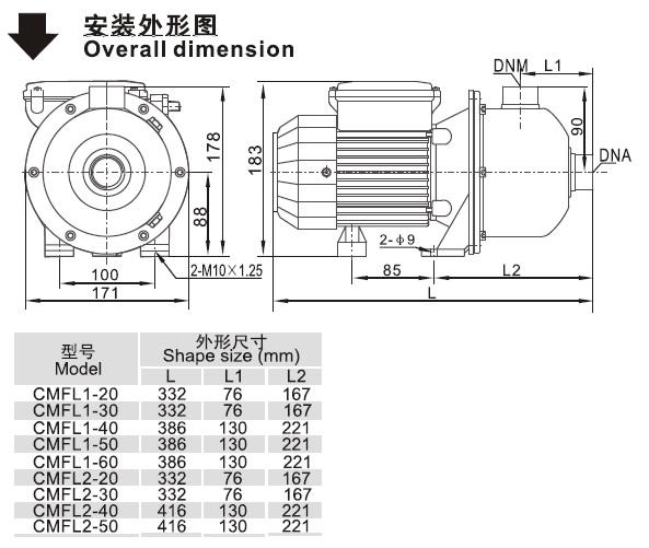 CMFL系列臥式單級(jí)離心泵安裝外形圖