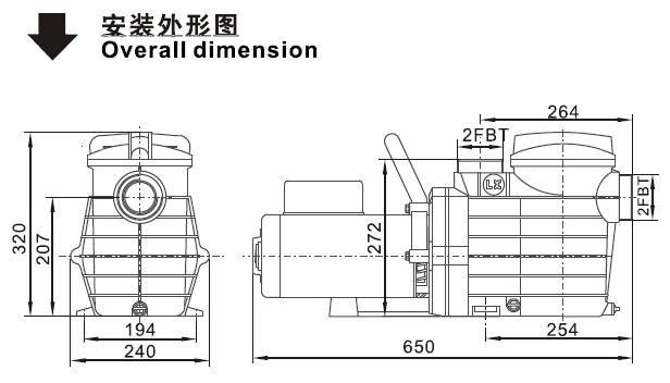 北美款56SUP系列泳池泵安裝外形圖