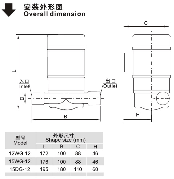 凌霄DG系列管道泵的外形安裝圖